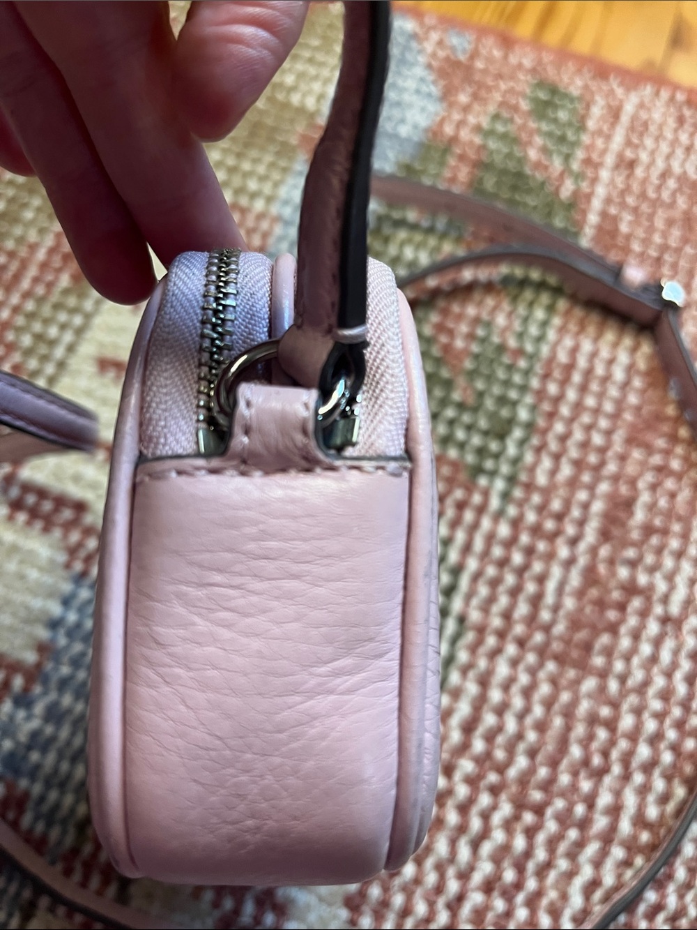 Coach Turnlock Bow Leather Crossbody Pouch Bag Pink Pebble Leather Double Zip - Picture 5 of 13
